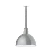 Silver-gray pendant light with deep bowl shade and stem mount, 16-in diameter