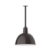 Bronze LED pendant stem mount with round deep bowl shade, white underside rim.