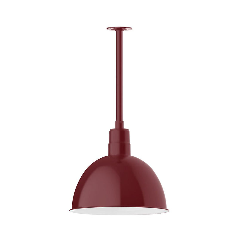 Barn red pendant light shade with long stem and recessed mount