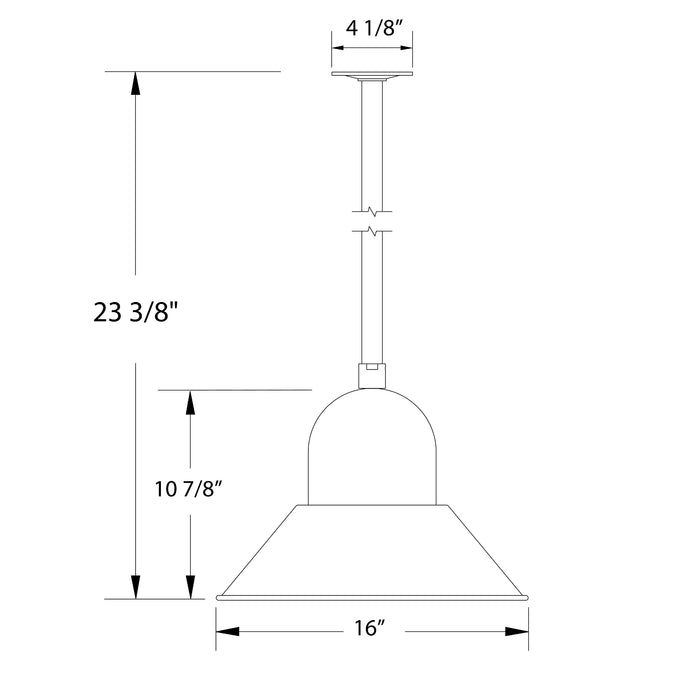 Prima 16" LED Pendant, stem mount in Forest Green Line Drawing
