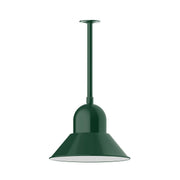 Forest green pendant light with domed shade and straight stem mount