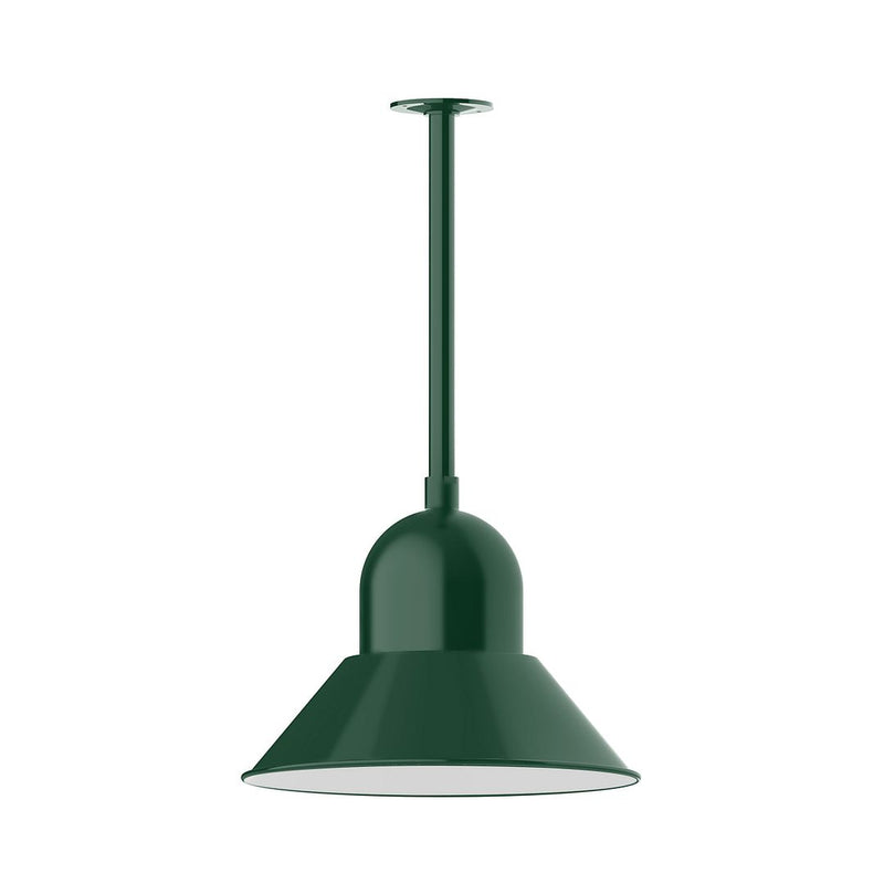 Forest green pendant lamp with dome shade and straight stem mount
