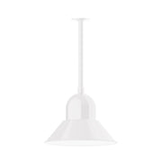 White LED stem-mount pendant light with bell-shaped shade and vertical stem