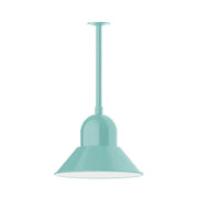 Sea green LED pendant with bell shade and straight stem mount