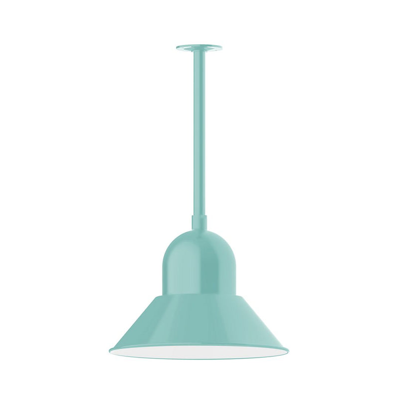 Sea green LED pendant with bell shade and straight stem mount