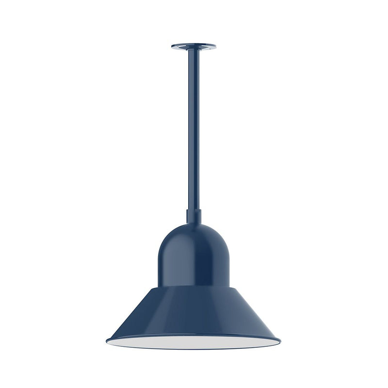 Navy dome pendant light with long stem mount and flared shade