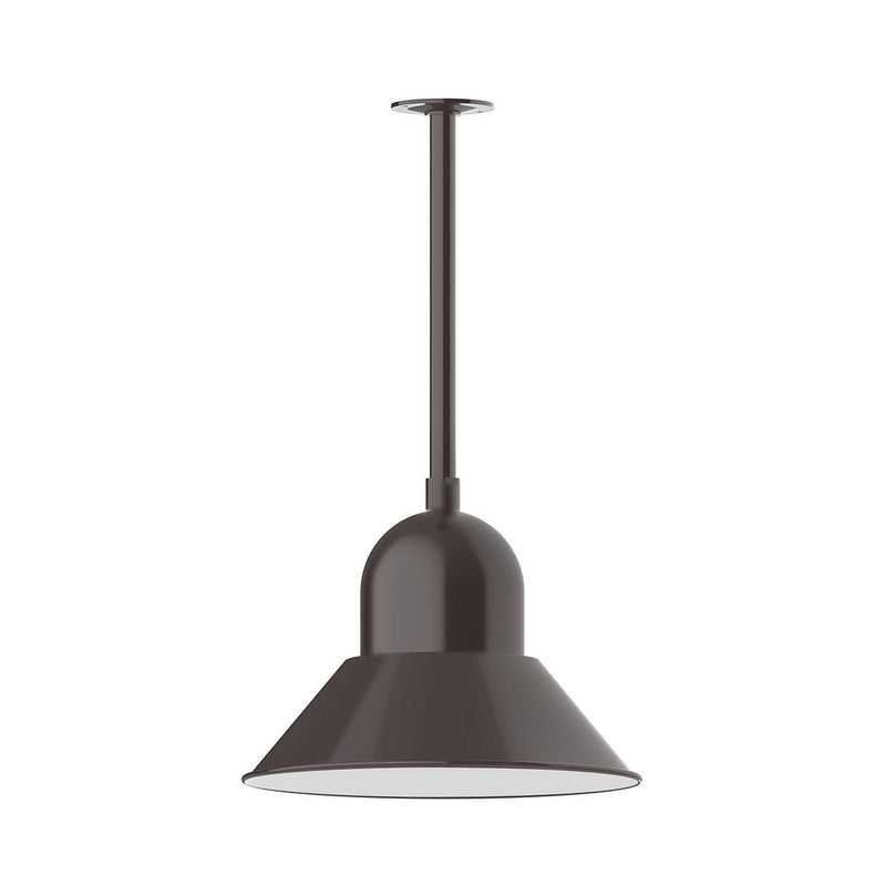 Architectural bronze stem-mounted pendant with bell shade and canopy
