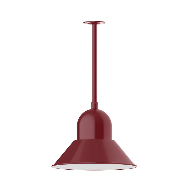 Barn red LED stem mount pendant light with dome shade and white bottom diffuser