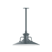 Slate gray LED pendant light with stem mount and wide industrial shade