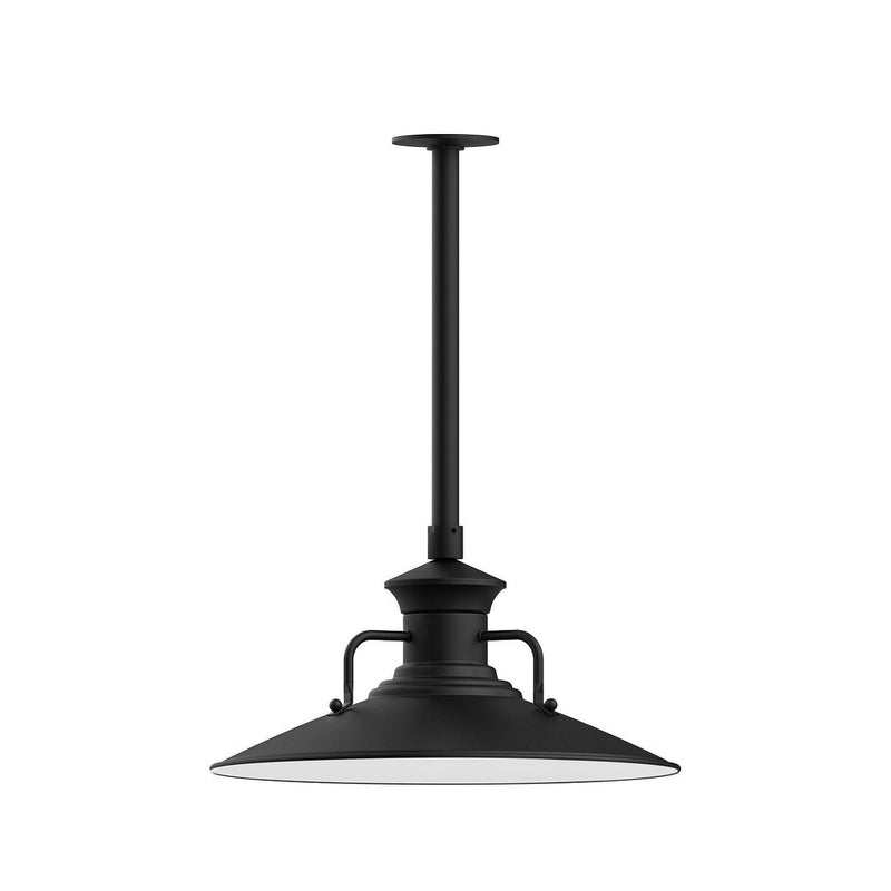 Black LED pendant light with stem mount and wide dome shade