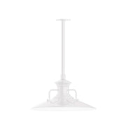 White stem-mounted pendant light with bell shade and decorative side handles