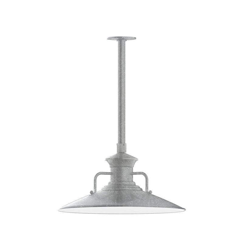 Painted galvanized pendant light with wide bell shade and stem mount