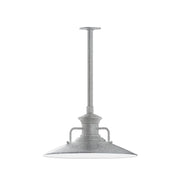 Painted galvanized pendant with wide cone shade and stem mount, gray metal