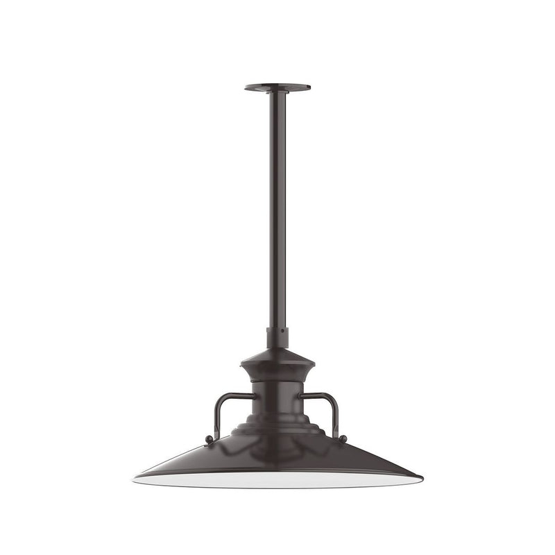 Architectural Bronze LED pendant light with stem mount and wide inverted cone shade