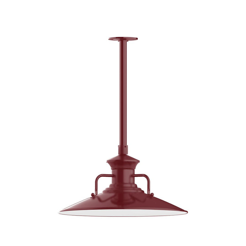 Barn Red pendant light with stem mount, domed canopy, and curved side handles