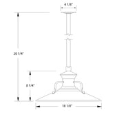 White stem-mounted pendant light with bell shade and side handles; 20 1/4 in height
