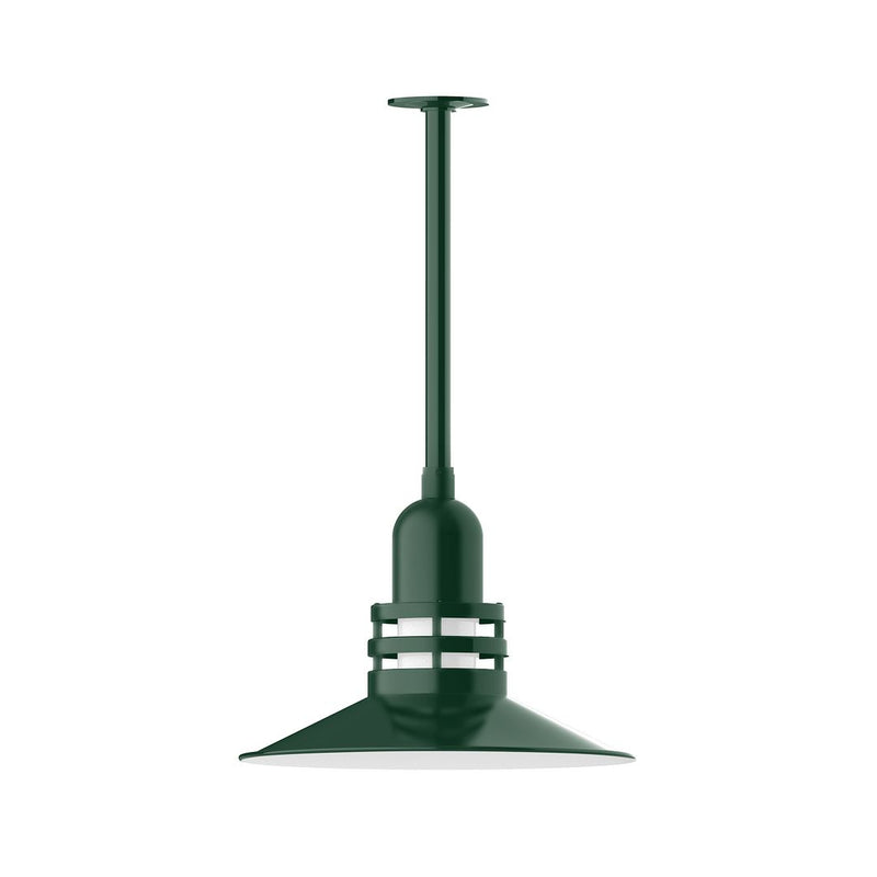 Forest green 16" pendant light with flared shade and ribbed collar