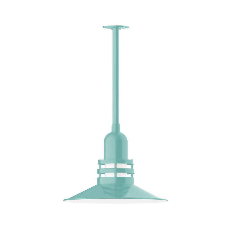 Sea green stem-mount pendant with wide dome shade and ribbed band
