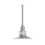 Painted galvanized pendant with flared metal shade and stem mount, metallic gray.