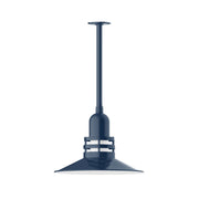 Navy 16 in atomic pendant light with straight stem mount and ribbed band base