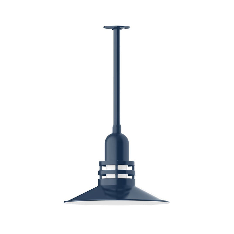 Atomic 16 in navy pendant light with stem mount and ribbed collar