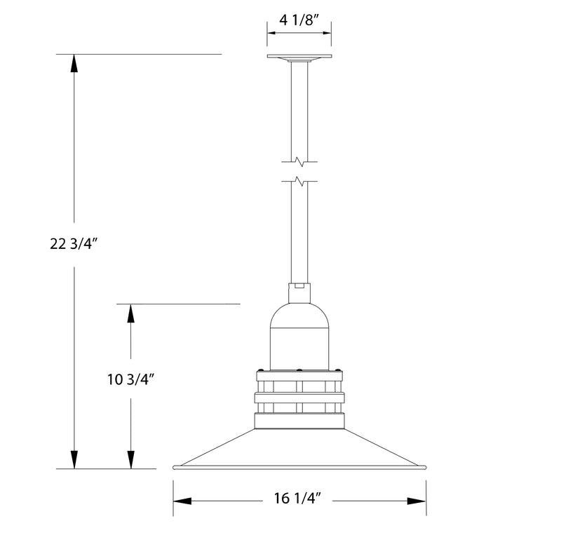 Pendant light dimension diagram: 16 1/4 in width, 22 3/4 in height
