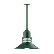 Forest green pendant light with stem mount and flared bell shade