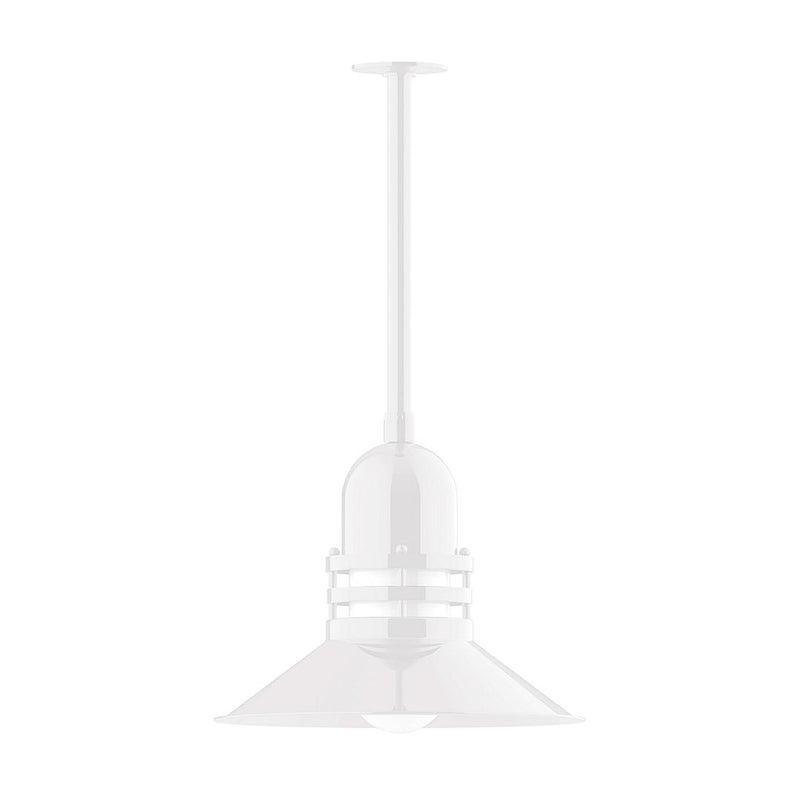 White stem-mount pendant light with 16-inch flared bell shade
