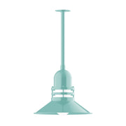 Sea green pendant light with slim stem and flared shade