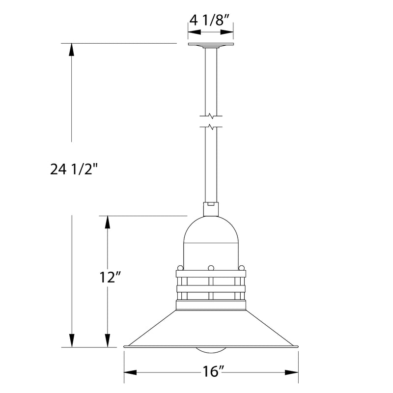 Pendant light diagram with 16 in shade and 12 in body height