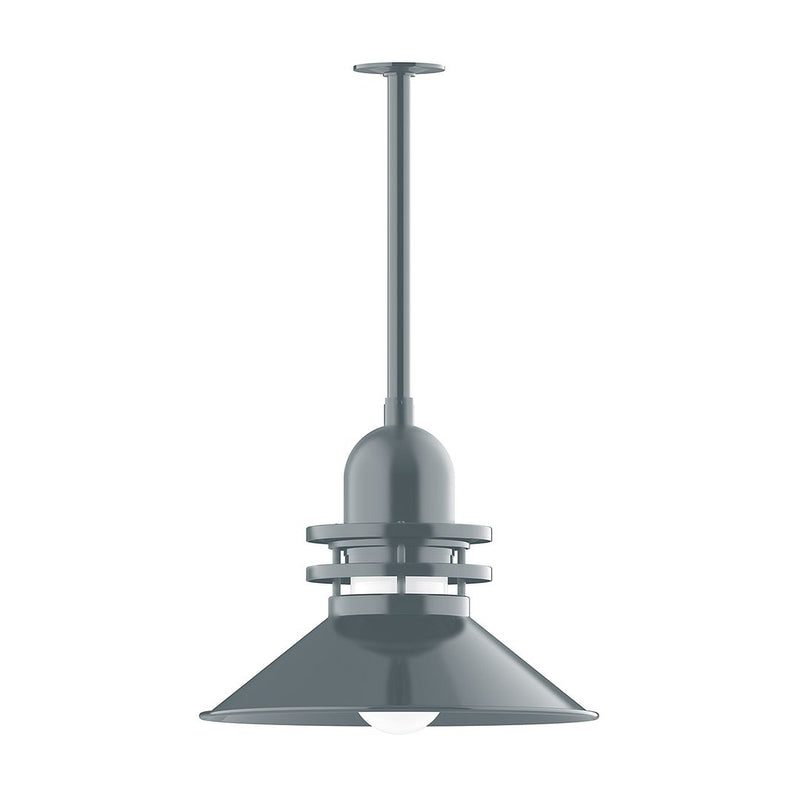 Slate gray 18-inch pendant light with conical shade and segmented ring collar