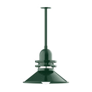 Forest green atomic pendant light with dome shade and stem mount
