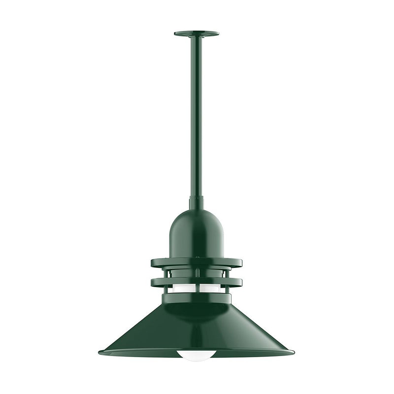 Forest green pendant light with 18 in shade and stem mount canopy