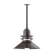 Bronze stem-mounted pendant light with cone shade and disc accents