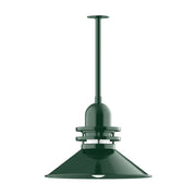 Forest green pendant lamp with bell shade and stem mount