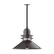 Architectural bronze pendant light with round canopy and fluted ring detail