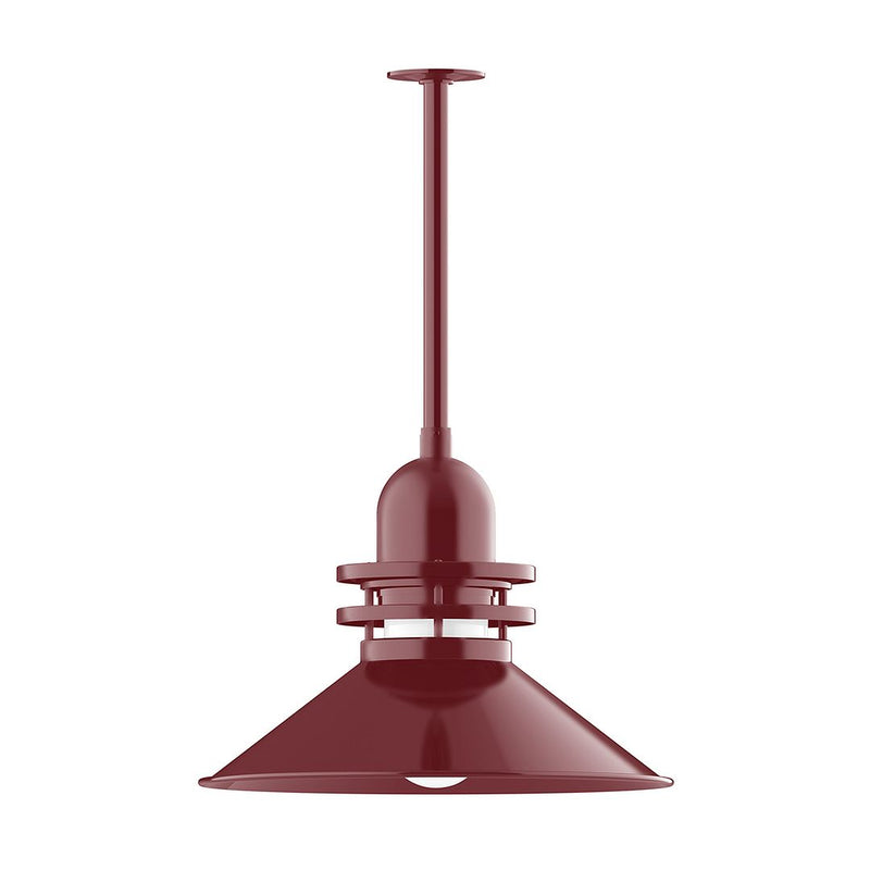 Barn Red Atomic 20 in pendant light with stem mount and flared shade