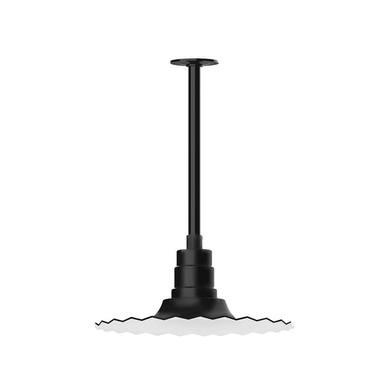 Black radial 16-inch pendant light with straight stem and round ceiling mount