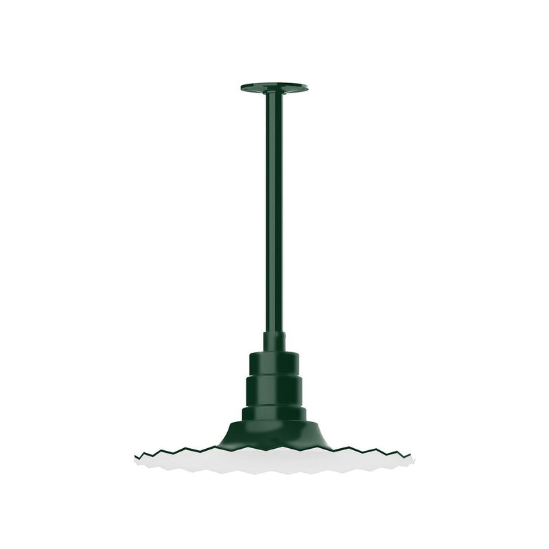Forest green stem-mount pendant with round base and hanging stem, 16 in