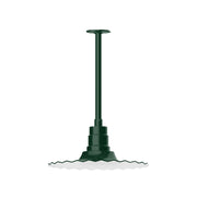 Forest green stem-mounted pendant light with radial fluted base