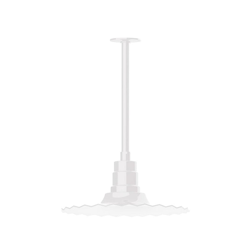 White stem-mount pendant with radial 16 in shade and ceiling canopy