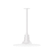 White stem-mounted radial pendant light with ribbed diffuser and round canopy.