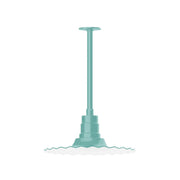 Sea green stem-mounted pendant light with radial shade, 16 in