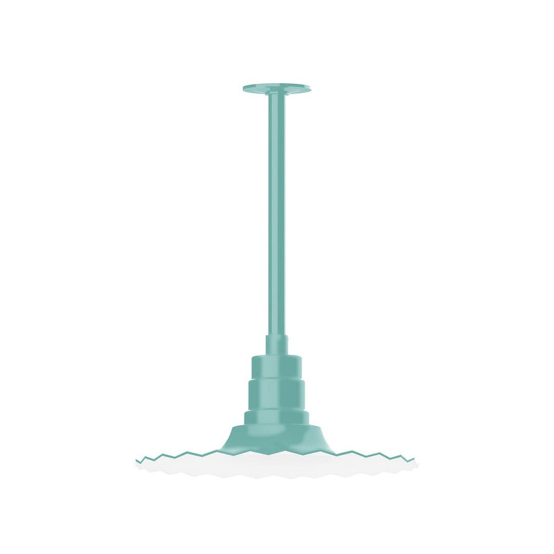 Sea green stem-mounted pendant light with radial shade, 16 in