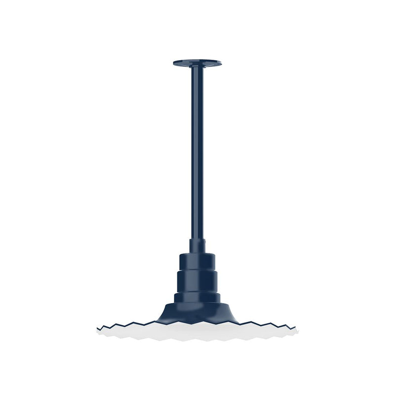 Navy stem-mount pendant light with scalloped radial shade base