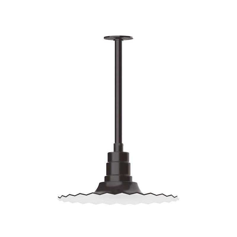 Architectural bronze stem-mount pendant with scalloped radial diffuser