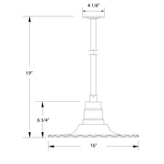 Radial 16 in pendant stem mount with 19 in height and 16 in width dimensions