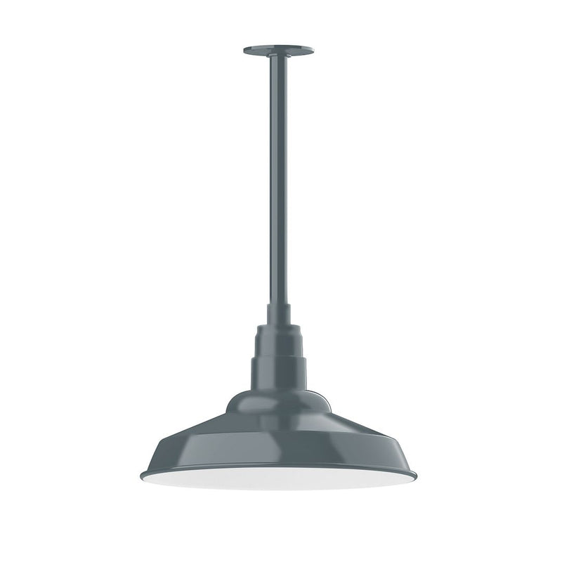 Slate gray stem mount pendant with flared dome shade and central socket