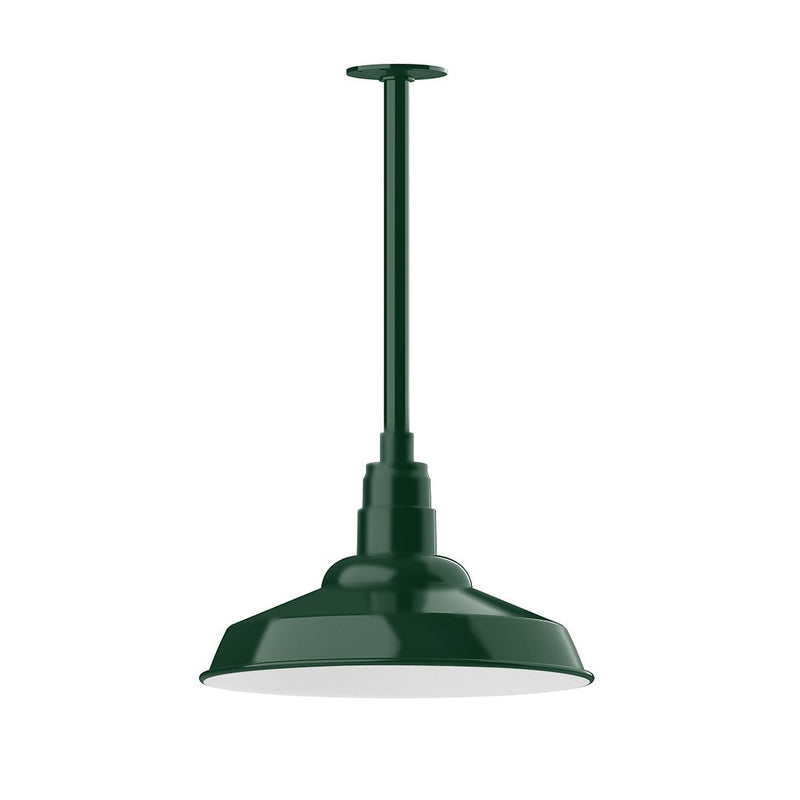 Forest green stem-mount pendant light with dome shade and central downrod