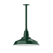 Forest green LED stem mount pendant with domed shade and hanging rod